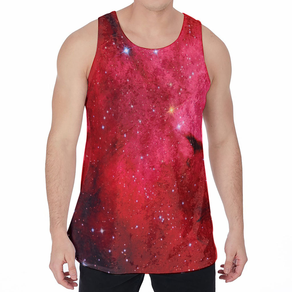 Red Galaxy Space Cloud Print Men's Velvet Tank Top