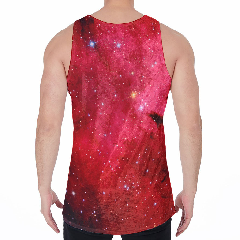 Red Galaxy Space Cloud Print Men's Velvet Tank Top