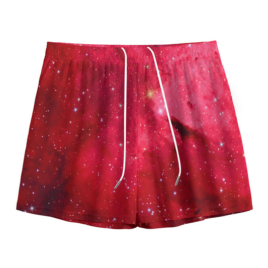 Red Galaxy Space Cloud Print Mesh Shorts