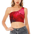 Red Galaxy Space Cloud Print One Shoulder Crop Top