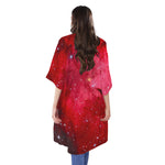 Red Galaxy Space Cloud Print Open Front Beach Cover Up