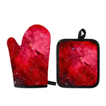 Red Galaxy Space Cloud Print Oven Mitt And Pot Holder Set