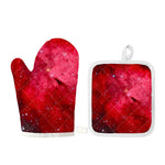 Red Galaxy Space Cloud Print Oven Mitt And Pot Holder Set