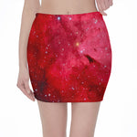 Red Galaxy Space Cloud Print Pencil Mini Skirt