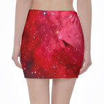 Red Galaxy Space Cloud Print Pencil Mini Skirt