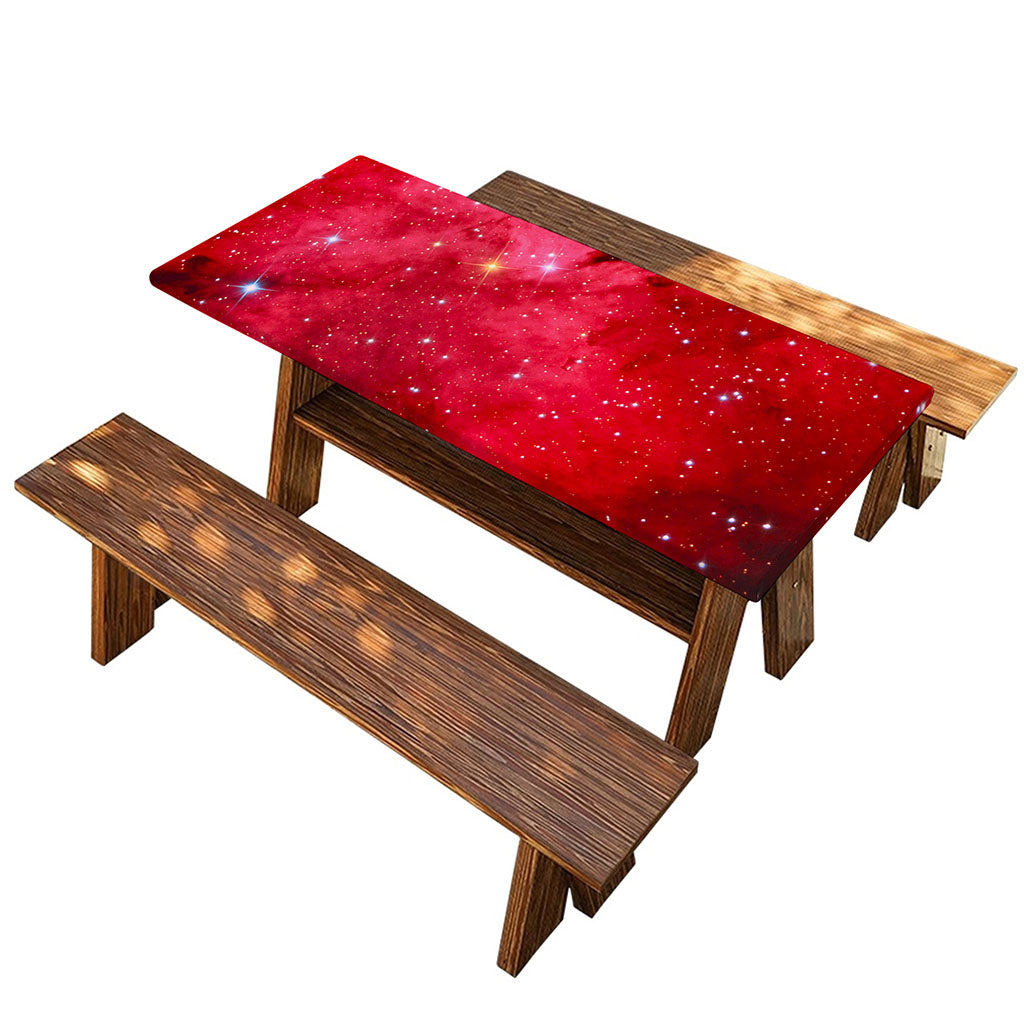 Red Galaxy Space Cloud Print Picnic Table Cover