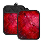 Red Galaxy Space Cloud Print Pot Holders With Pocket