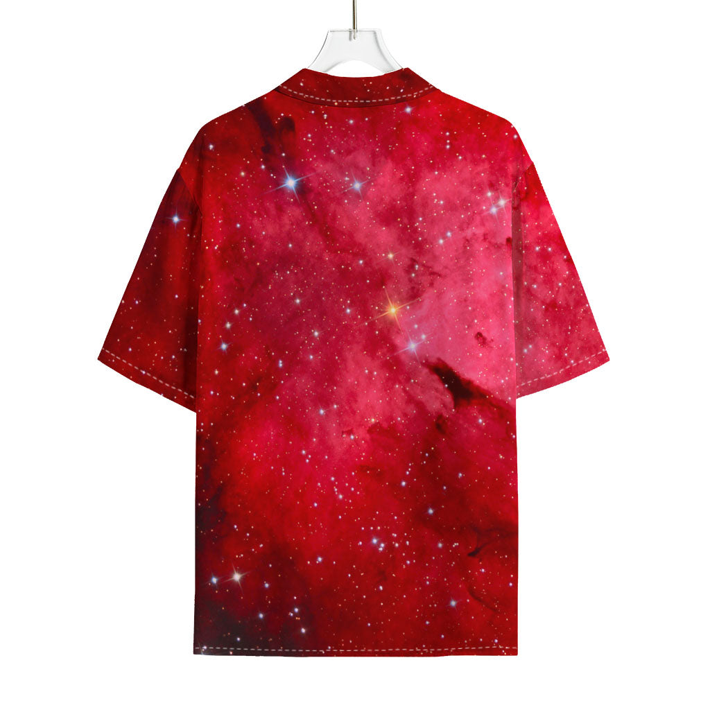 Red Galaxy Space Cloud Print Rayon Hawaiian Shirt