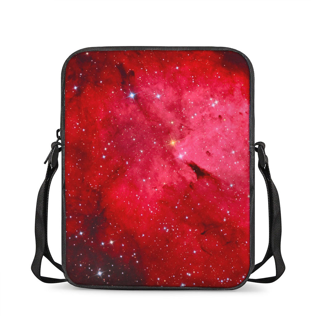 Red Galaxy Space Cloud Print Rectangular Crossbody Bag