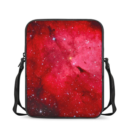 Red Galaxy Space Cloud Print Rectangular Crossbody Bag