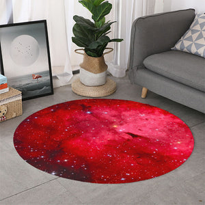 Red Galaxy Space Cloud Print Round Rug