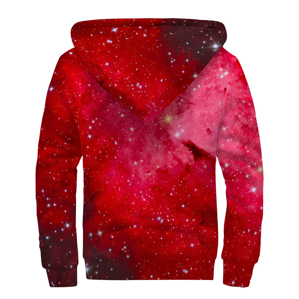 Red Galaxy Space Cloud Print Sherpa Lined Zip Up Hoodie