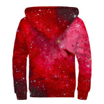 Red Galaxy Space Cloud Print Sherpa Lined Zip Up Hoodie