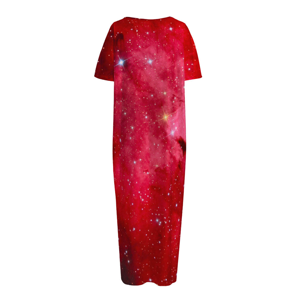 Red Galaxy Space Cloud Print Short Sleeve Long Nightdress