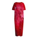 Red Galaxy Space Cloud Print Short Sleeve Long Nightdress