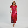 Red Galaxy Space Cloud Print Short Sleeve Maxi Dress