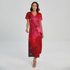 Red Galaxy Space Cloud Print Short Sleeve Maxi Dress