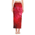 Red Galaxy Space Cloud Print Side Slit Maxi Skirt