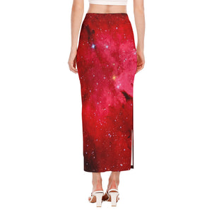 Red Galaxy Space Cloud Print Side Slit Maxi Skirt