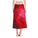 Red Galaxy Space Cloud Print Side Slit Midi Skirt