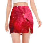 Red Galaxy Space Cloud Print Side Slit Mini Skirt