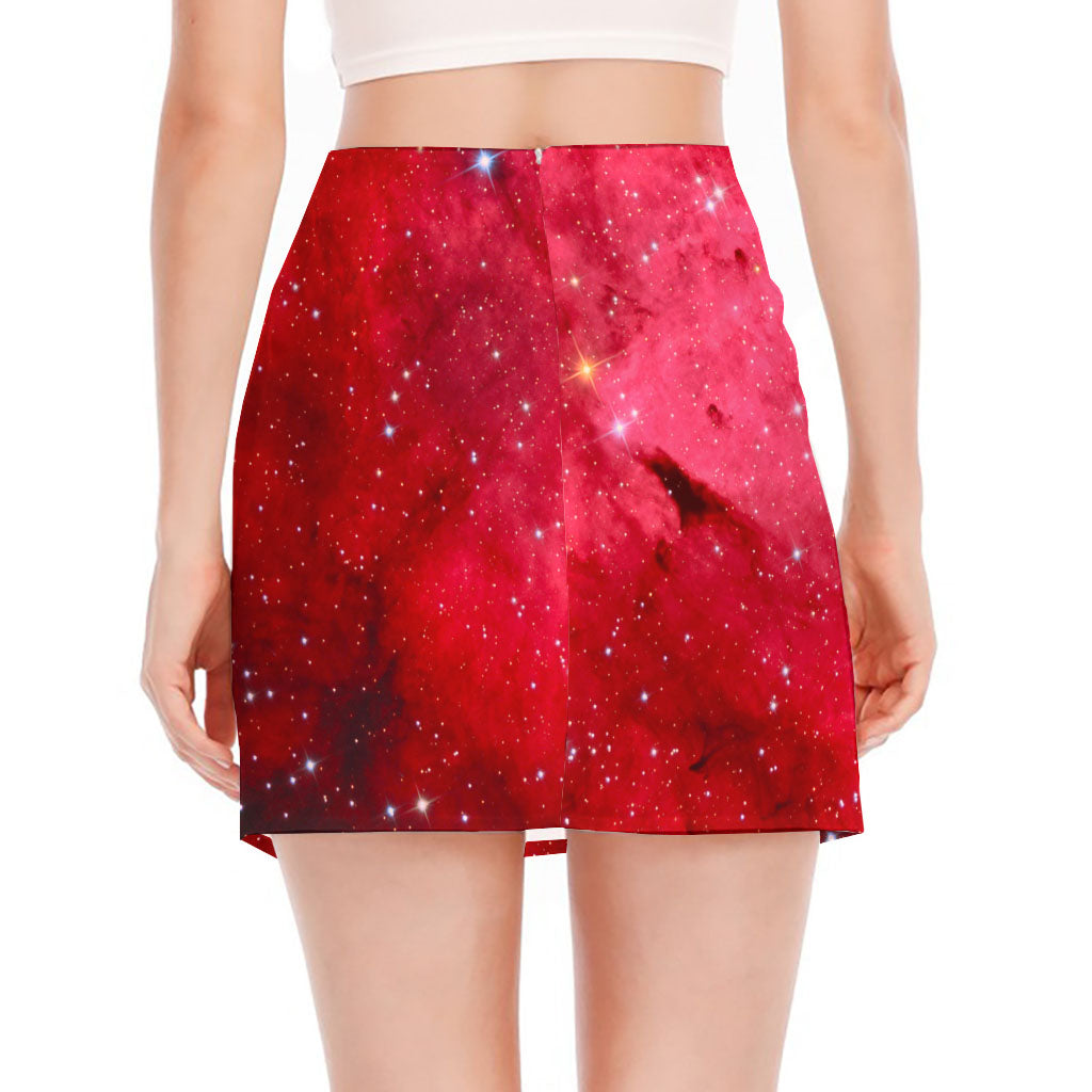 Red Galaxy Space Cloud Print Side Slit Mini Skirt