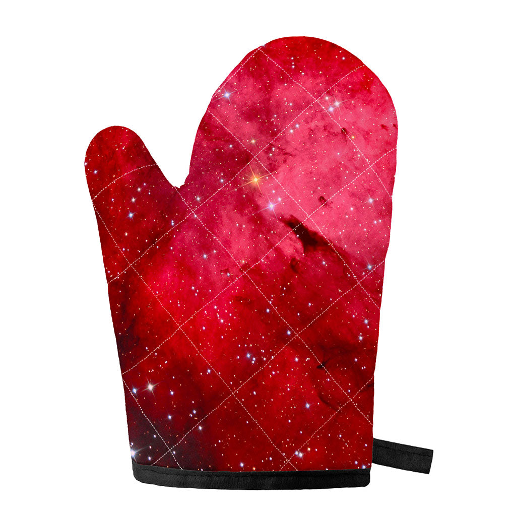 Red Galaxy Space Cloud Print Single Oven Mitt