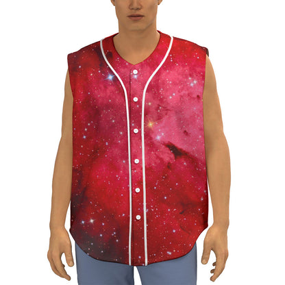 Red Galaxy Space Cloud Print Sleeveless Baseball Jersey
