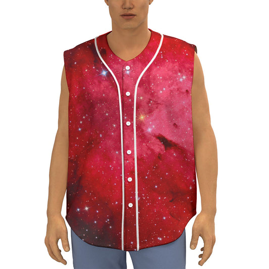 Red Galaxy Space Cloud Print Sleeveless Baseball Jersey