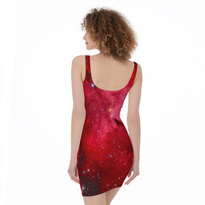 Red Galaxy Space Cloud Print Sleeveless Bodycon Dress