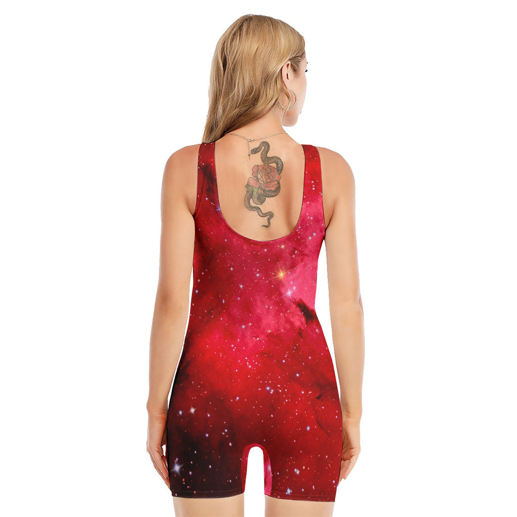 Red Galaxy Space Cloud Print Sleeveless One Piece Swimsuit