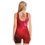 Red Galaxy Space Cloud Print Sleeveless One Piece Swimsuit