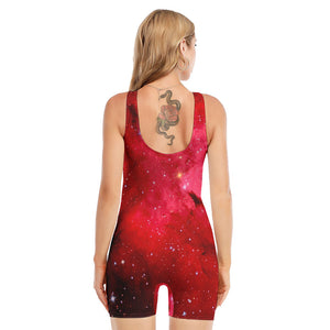 Red Galaxy Space Cloud Print Sleeveless One Piece Swimsuit