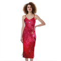 Red Galaxy Space Cloud Print Slim Fit Midi Cami Dress