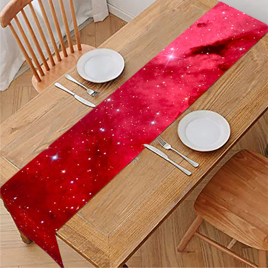 Red Galaxy Space Cloud Print Table Runner