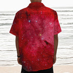 Red Galaxy Space Cloud Print Textured Short Sleeve Shirt