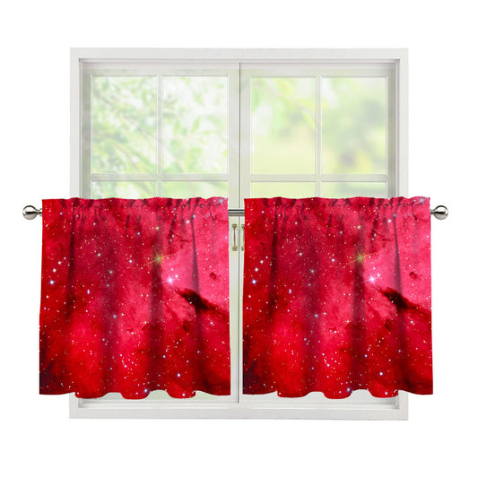 Red Galaxy Space Cloud Print Tier Curtains