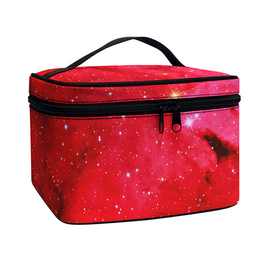 Red Galaxy Space Cloud Print Travel Makeup Bag