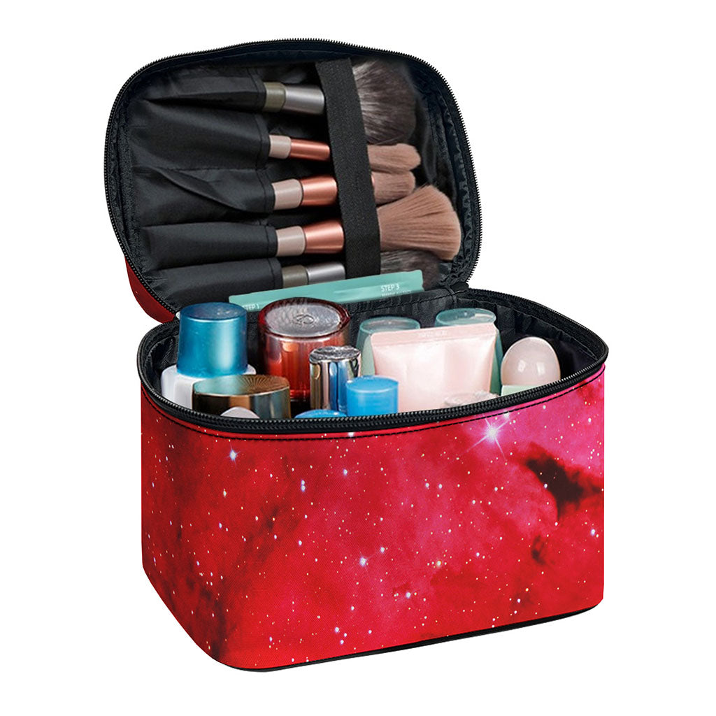 Red Galaxy Space Cloud Print Travel Makeup Bag