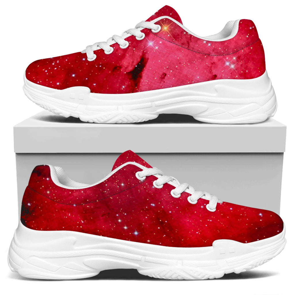 Red Galaxy Space Cloud Print White Chunky Shoes