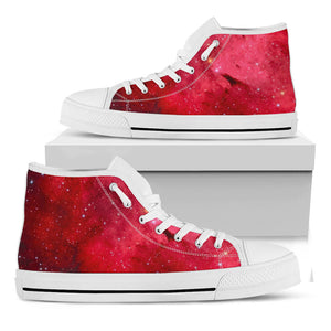 Red Galaxy Space Cloud Print White High Top Sneakers