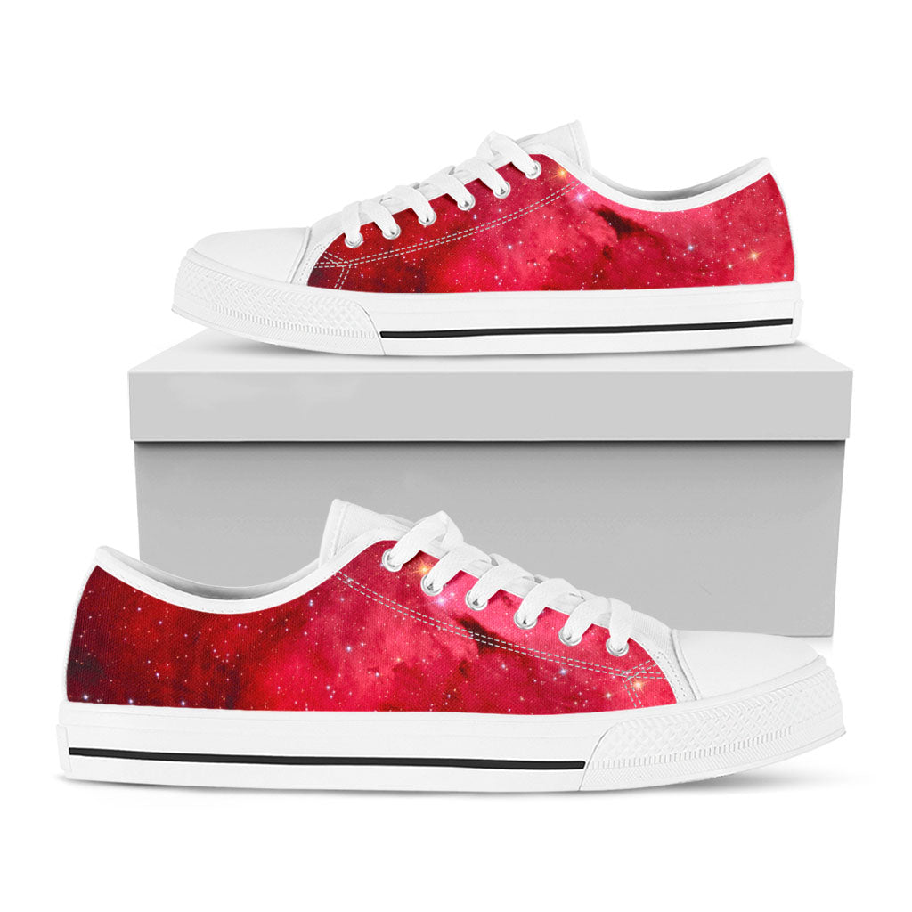Red Galaxy Space Cloud Print White Low Top Sneakers