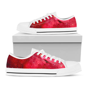 Red Galaxy Space Cloud Print White Low Top Sneakers