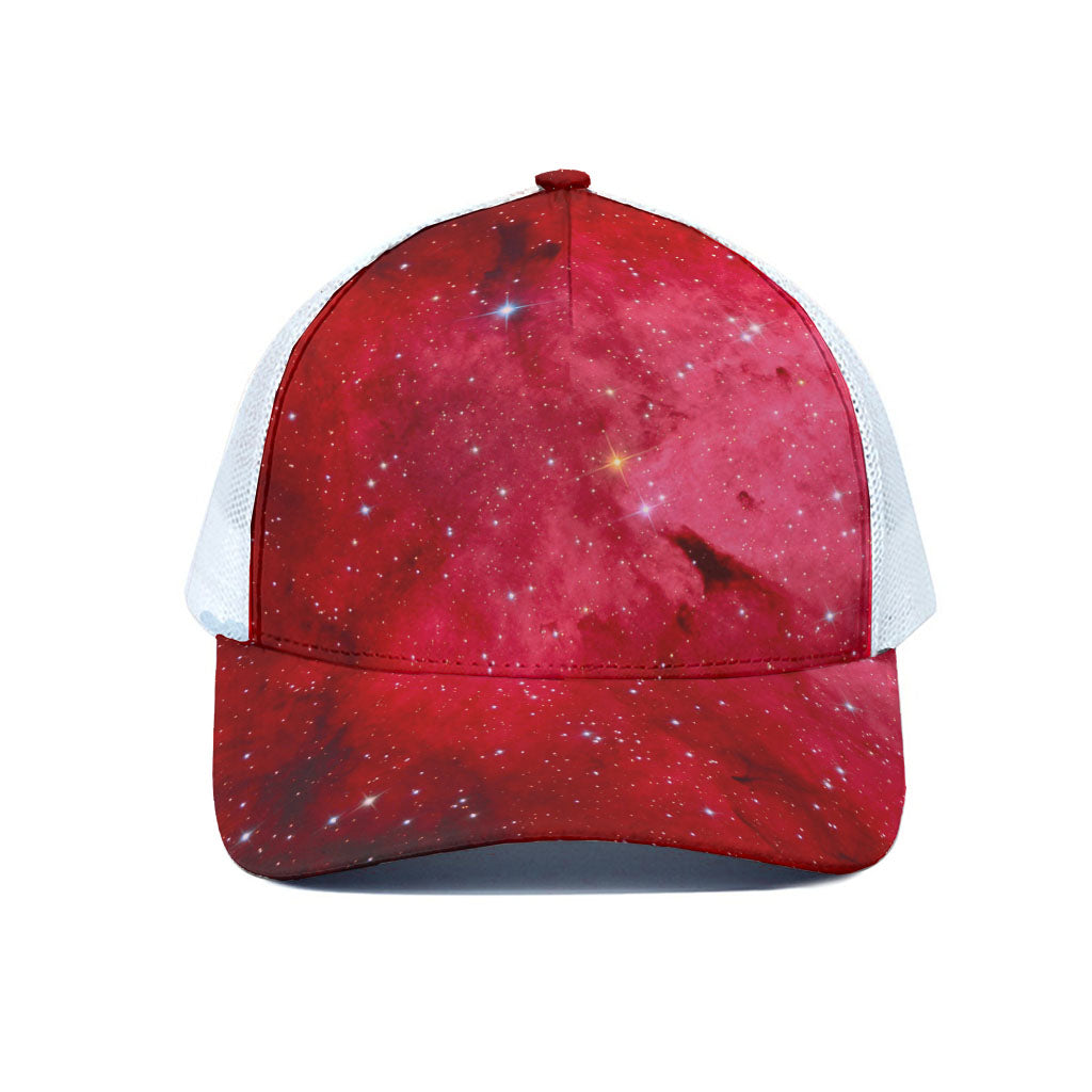 Red Galaxy Space Cloud Print White Mesh Trucker Cap