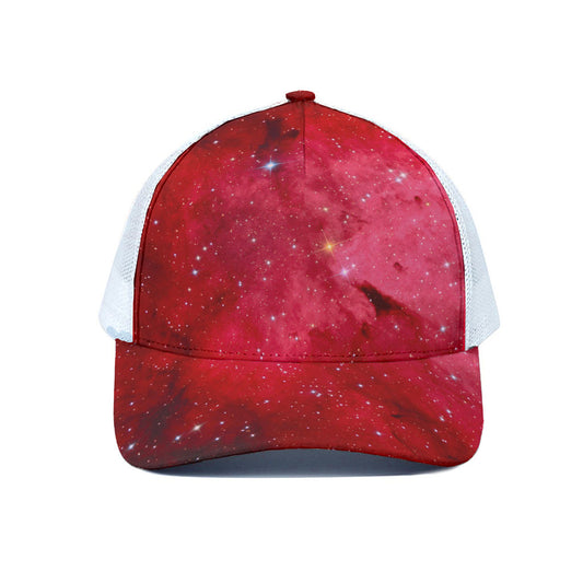 Red Galaxy Space Cloud Print White Mesh Trucker Cap