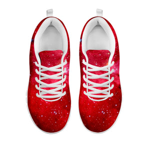 Red Galaxy Space Cloud Print White Running Shoes