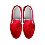 Red Galaxy Space Cloud Print White Slip On Sneakers