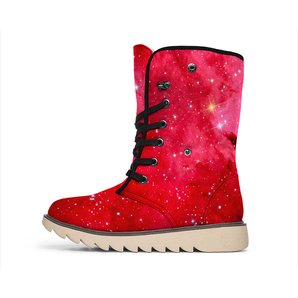 Red Galaxy Space Cloud Print Winter Boots