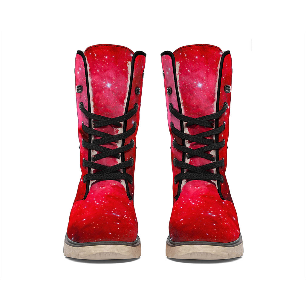 Red Galaxy Space Cloud Print Winter Boots