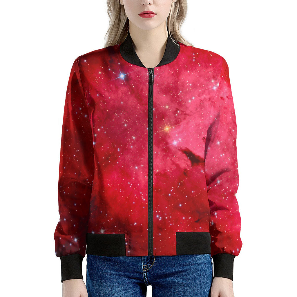 Red Galaxy Space Cloud Print Women's Bomber Jacket